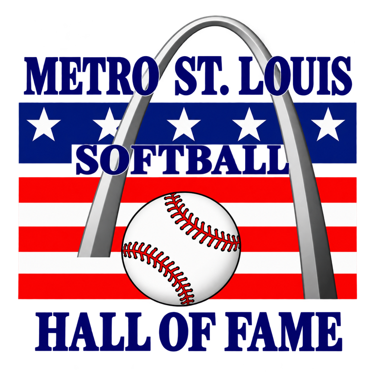 Metro St. Louis Softball Hall of Fame flag, arch and softball emblem